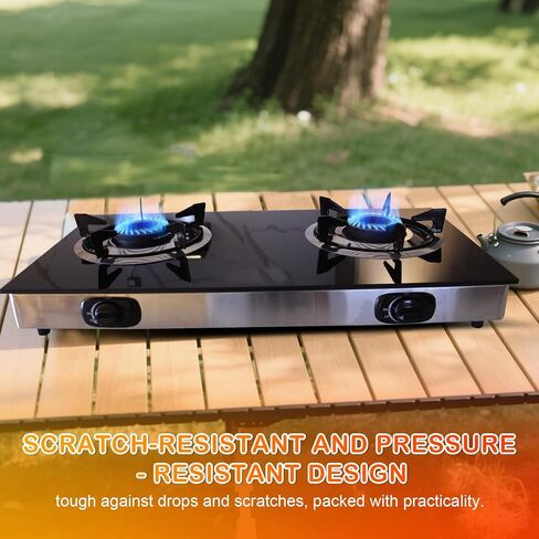 2 Burner Propane Gas Stove, Portable Tempered Glass Camping Stove Propane with Auto-Ignition, 20472 BTU Burners for Cooking, Outdoor, Camping, RV & Emergency Use in Saudi Arabia