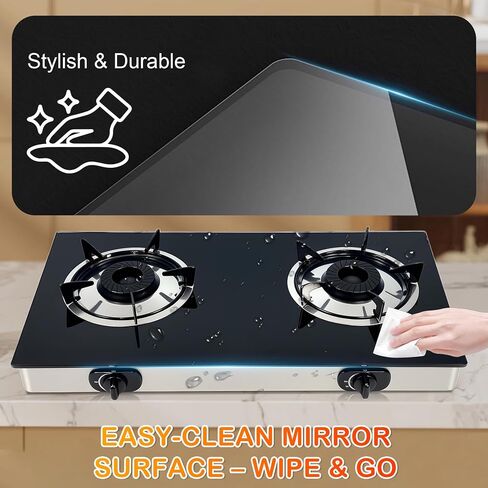 2 Burner Propane Gas Stove, Portable Tempered Glass Camping Stove Propane with Auto-Ignition, 20472 BTU Burners for Cooking, Outdoor, Camping, RV & Emergency Use in Saudi Arabia