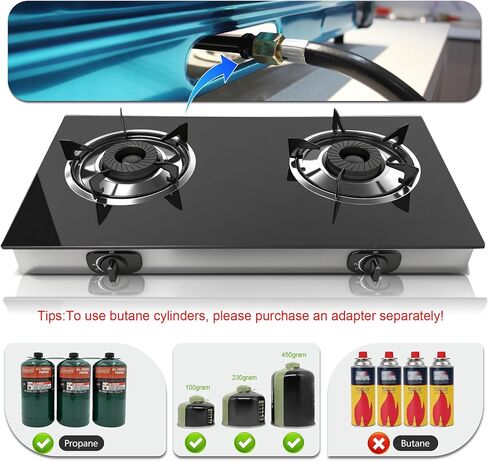 2 Burner Propane Gas Stove, Portable Tempered Glass Camping Stove Propane with Auto-Ignition, 20472 BTU Burners for Cooking, Outdoor, Camping, RV & Emergency Use in Saudi Arabia