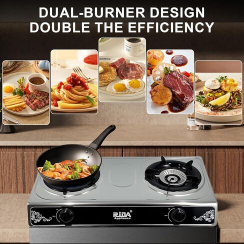 2 Burner Propane Gas Stove, Portable Tempered Glass Camping Stove Propane with Auto-Ignition, 20472 BTU Burners for Cooking, Outdoor, Camping, RV & Emergency Use in Saudi Arabia