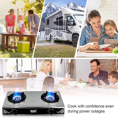 2 Burner Propane Gas Stove, Portable Tempered Glass Camping Stove Propane with Auto-Ignition, 20472 BTU Burners for Cooking, Outdoor, Camping, RV & Emergency Use in Saudi Arabia