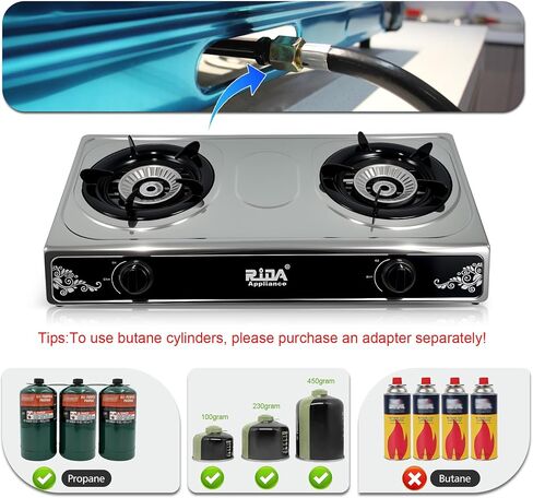 2 Burner Propane Gas Stove, Portable Tempered Glass Camping Stove Propane with Auto-Ignition, 20472 BTU Burners for Cooking, Outdoor, Camping, RV & Emergency Use in Saudi Arabia