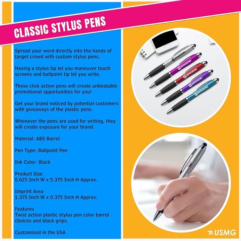 Custom Stylus Pens – Click-Action Ballpoint for Touchscreens, Personalized Marketing Tools to Boost Brand Awareness & Customer Engagement (Blue, Qty 50) in Saudi Arabia