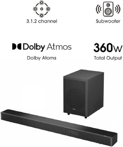 Hisense AX3120G Soundbar Speaker Black 3.1.2 Ch 360W with Subwoofer, Dolby Atmos & DTS:X (Renewed) in Saudi Arabia