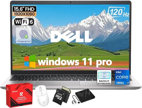 لاب توب ديل DC15250 15.6 Business Student - شاشة FHD IPS مضادة للتوهج 120 هرتز، انتل 10-كور i7-1355U، ذاكرة الوصول العشوائي 32 جيجا، 1 تيرابايت اس اس دي، لوحة مفاتيح بإضاءة خلفية، كاميرا ويب، بصمة الإصبع، واي فاي 6، ويندوز 11 برو، مع ملحقات in Kuwait