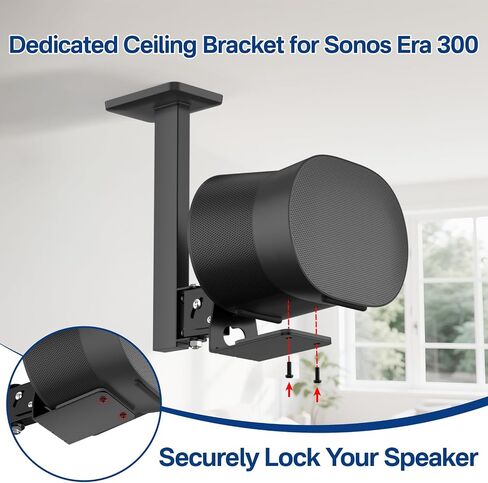 حامل مكبر صوت سقفي دوار وإمالة لحامل السقف Sonos Era 300 باللون الأسود - حامل سقف مكبر صوت عالي التحمل لحامل تثبيت Sonos Era 300 لتعزيز المؤثرات الصوتية in Kuwait