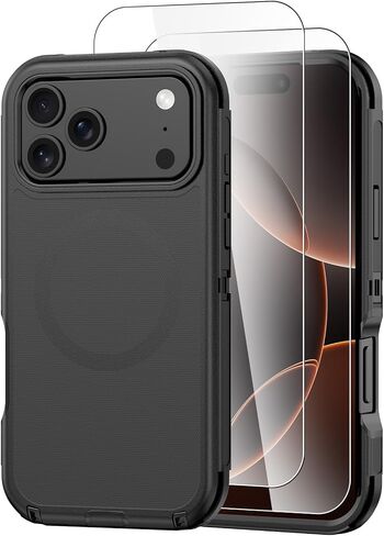حافظة مغناطيسية لهاتف iPhone 17 Pro Max، متوافقة مع Magsafe، 2 واقي شاشة و2 واقي عدسة الكاميرا، حماية من الدرجة العسكرية، حافظة لهاتف iPhone 17 Pro Max[أسود برتقالي] in Saudi Arabia
