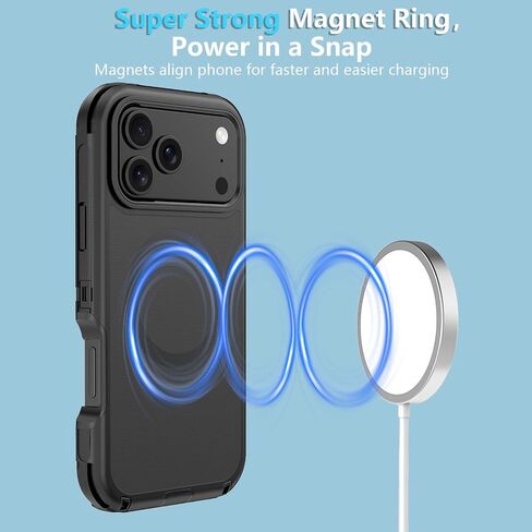 حافظة مغناطيسية لهاتف iPhone 17 Pro Max، متوافقة مع Magsafe، 2 واقي شاشة و2 واقي عدسة الكاميرا، حماية من الدرجة العسكرية، حافظة لهاتف iPhone 17 Pro Max[أسود برتقالي] in Saudi Arabia