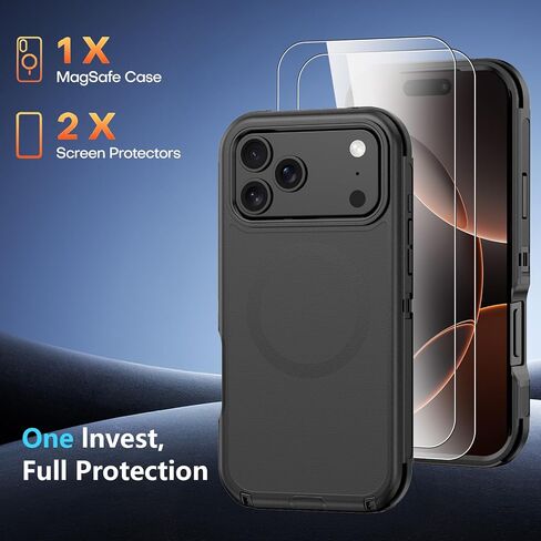 حافظة مغناطيسية لهاتف iPhone 17 Pro Max، متوافقة مع Magsafe، 2 واقي شاشة و2 واقي عدسة الكاميرا، حماية من الدرجة العسكرية، حافظة لهاتف iPhone 17 Pro Max[أسود برتقالي] in Saudi Arabia