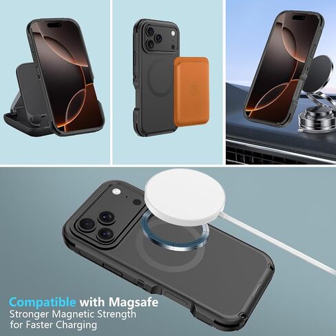 حافظة مغناطيسية لهاتف iPhone 17 Pro Max، متوافقة مع Magsafe، 2 واقي شاشة و2 واقي عدسة الكاميرا، حماية من الدرجة العسكرية، حافظة لهاتف iPhone 17 Pro Max[أسود برتقالي] in Saudi Arabia