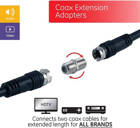 GE 25 ft. RG6 Quad Shield Coaxial Cable, 3 GHz in-Wall Rated, 4 Coax Cable Couplers Female to Female, 2-Way Cable Splitter 5-2500 MHz, for TV, Antenna, Satellite, Cable Box in Saudi Arabia