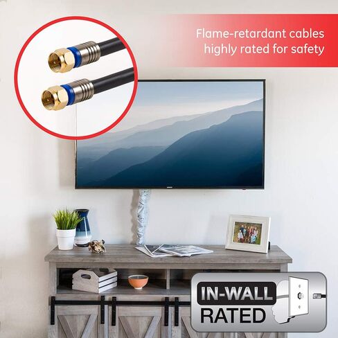 GE 25 ft. RG6 Quad Shield Coaxial Cable, 3 GHz in-Wall Rated, 4 Coax Cable Couplers Female to Female, 2-Way Cable Splitter 5-2500 MHz, for TV, Antenna, Satellite, Cable Box in Saudi Arabia