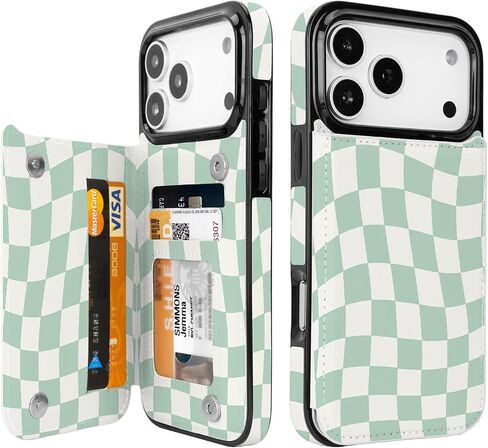 متوافق مع محفظة iPhone 17 Pro Max مع حامل للبطاقات، وفتحات بطاقات مدمجة من جلد البولي يوريثان، ومسند وحافظة مقاومة للصدمات لهاتف iPhone 17 Pro Max 6.9 بوصة للنساء والرجال (أسود ليوبارد) in Saudi Arabia