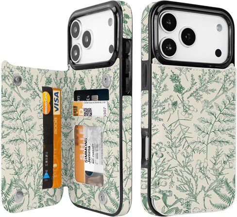 متوافق مع محفظة iPhone 17 Pro Max مع حامل للبطاقات، وفتحات بطاقات مدمجة من جلد البولي يوريثان، ومسند وحافظة مقاومة للصدمات لهاتف iPhone 17 Pro Max 6.9 بوصة للنساء والرجال (أسود ليوبارد) in Saudi Arabia