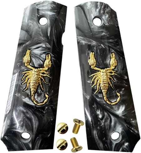 1911 Grips Full Size,White Pearl,Black Pearl,Bonded Ivory,Silver Gold Metal Scorpion,Brown Pearl,Fits Colt,Kimber,Springfield,Remington,Rock Island,Government Commander Models in Saudi Arabia