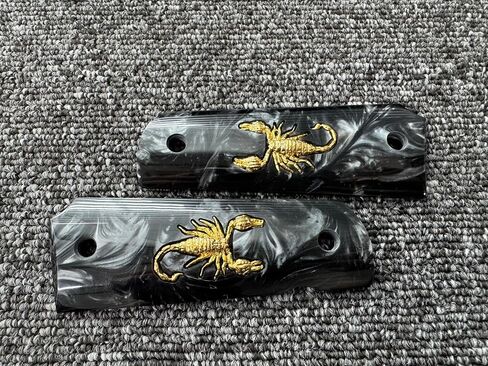 1911 Grips Full Size,White Pearl,Black Pearl,Bonded Ivory,Silver Gold Metal Scorpion,Brown Pearl,Fits Colt,Kimber,Springfield,Remington,Rock Island,Government Commander Models in Saudi Arabia