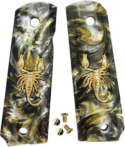 1911 Grips Full Size,White Pearl,Black Pearl,Bonded Ivory,Silver Gold Metal Scorpion,Brown Pearl,Fits Colt,Kimber,Springfield,Remington,Rock Island,Government Commander Models in Kuwait