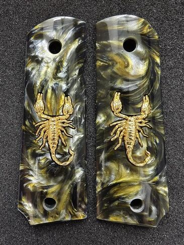 1911 Grips Full Size,White Pearl,Black Pearl,Bonded Ivory,Silver Gold Metal Scorpion,Brown Pearl,Fits Colt,Kimber,Springfield,Remington,Rock Island,Government Commander Models in Kuwait