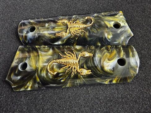 1911 Grips Full Size,White Pearl,Black Pearl,Bonded Ivory,Silver Gold Metal Scorpion,Brown Pearl,Fits Colt,Kimber,Springfield,Remington,Rock Island,Government Commander Models in Kuwait