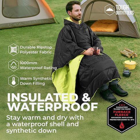 معطف تخييم 5 في 1 من Tough Outdoors - بطانية قابلة للتعبئة - حقيبة نوم يمكن ارتداؤها للبالغين - حقيبة نوم بونشو - مقاومة للماء in Kuwait