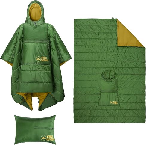معطف تخييم 5 في 1 من Tough Outdoors - بطانية قابلة للتعبئة - حقيبة نوم يمكن ارتداؤها للبالغين - حقيبة نوم بونشو - مقاومة للماء in Kuwait