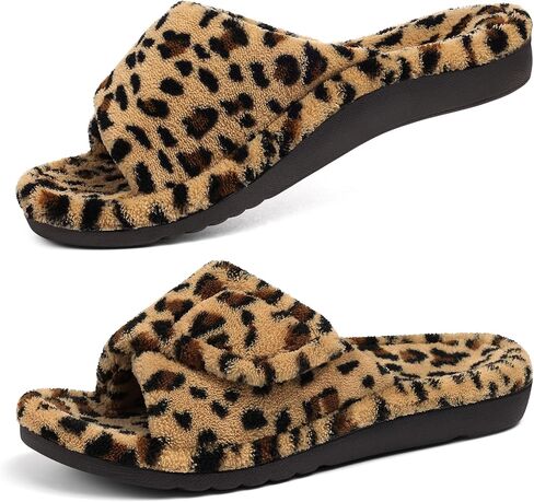 shevalues Orthopedic Slippers for Women with Arch Support Adjustable Open Toe House Shoes for Plantar Fasciitis, Leopard Brown 39 in Saudi Arabia