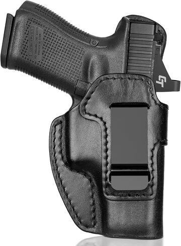 Premium Leather IWB Holster for Glock 17/19/19X/47 Gen 3-5, Glock 22/23/31/32 Gen 3-4, Glock 44/45, Optic Cut Concealed Carry Holster, G19 Inside Waistband Holster, Stealth Black, Right/Left Hand in Kuwait