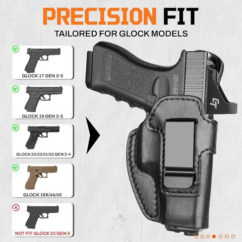 Premium Leather IWB Holster for Glock 17/19/19X/47 Gen 3-5, Glock 22/23/31/32 Gen 3-4, Glock 44/45, Optic Cut Concealed Carry Holster, G19 Inside Waistband Holster, Stealth Black, Right/Left Hand in Kuwait