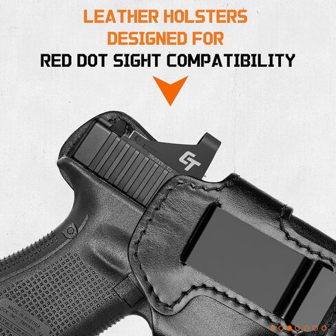 Premium Leather IWB Holster for Glock 17/19/19X/47 Gen 3-5, Glock 22/23/31/32 Gen 3-4, Glock 44/45, Optic Cut Concealed Carry Holster, G19 Inside Waistband Holster, Stealth Black, Right/Left Hand in Kuwait