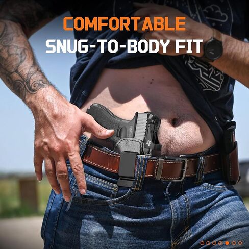 Premium Leather IWB Holster for Glock 17/19/19X/47 Gen 3-5, Glock 22/23/31/32 Gen 3-4, Glock 44/45, Optic Cut Concealed Carry Holster, G19 Inside Waistband Holster, Stealth Black, Right/Left Hand in Kuwait