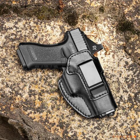 Premium Leather IWB Holster for Glock 17/19/19X/47 Gen 3-5, Glock 22/23/31/32 Gen 3-4, Glock 44/45, Optic Cut Concealed Carry Holster, G19 Inside Waistband Holster, Stealth Black, Right/Left Hand in Kuwait