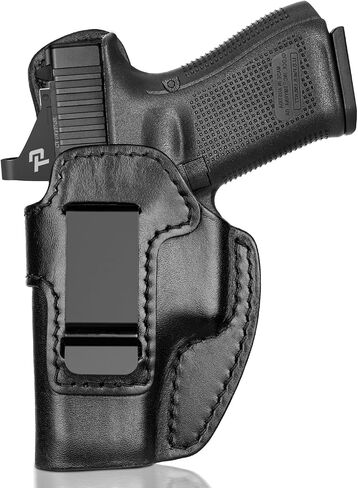 Premium Leather IWB Holster for Glock 17/19/19X/47 Gen 3-5, Glock 22/23/31/32 Gen 3-4, Glock 44/45, Optic Cut Concealed Carry Holster, G19 Inside Waistband Holster, Stealth Black, Right/Left Hand in Kuwait