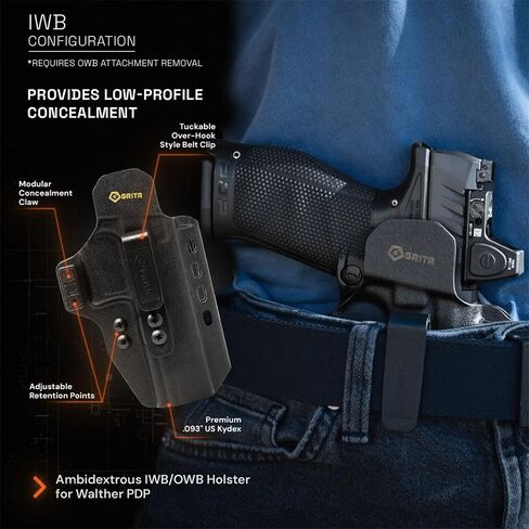 حافظة وحدات GRITR Omni IWB/OWB Kydex تناسب Sig، Glock، Springfield، Walther، S&W، Canik & More - ملحق بندقية EDC يمكن استخدامه بكلتا اليدين مع قطع بصري، قاع مفتوح، مخلب إخفاء قابل للتعديل والاحتفاظ in Kuwait