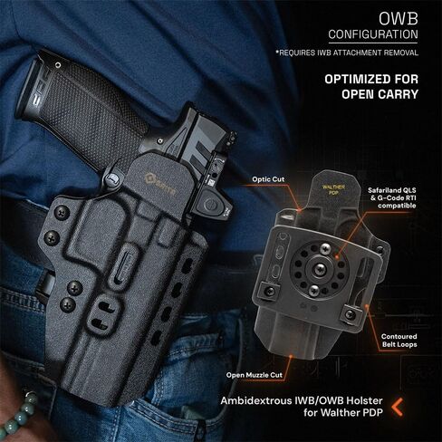 حافظة وحدات GRITR Omni IWB/OWB Kydex تناسب Sig، Glock، Springfield، Walther، S&W، Canik & More - ملحق بندقية EDC يمكن استخدامه بكلتا اليدين مع قطع بصري، قاع مفتوح، مخلب إخفاء قابل للتعديل والاحتفاظ in Kuwait