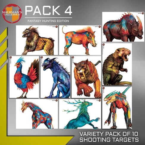 SHERMAN'S GALLERIES Pack 4: Fantasy Hunting Edition - 20"×28" - 10 Paper Shooting Targets, Assorted Characters - USA Brand, Made in Japan in Saudi Arabia