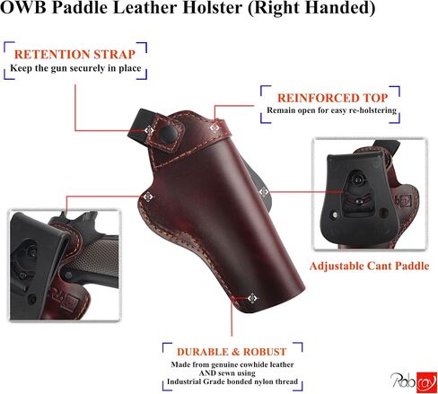حافظة جلدية OWB 1911 تناسب مسدسات طراز 1911 - Colt 1911، Kimber 1911، Springfield 1911، Taurus PT1911، S&W 1911، Remington 1911، Sig 1911، Rock Island 1911 (تناسب 4 "و 5" برميل 1911) in Kuwait