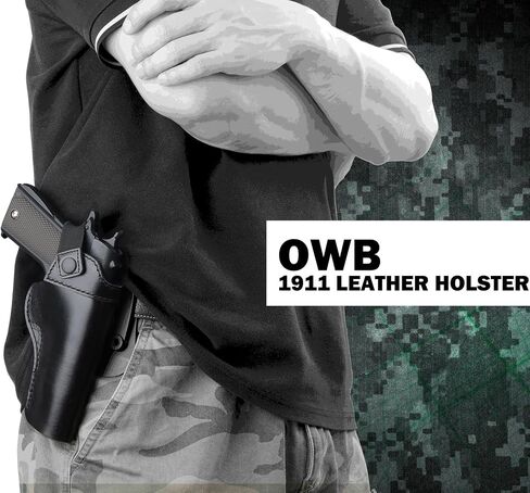 OWB 1911 Leather Holster fit 1911 Style Pistols - Colt 1911, Kimber 1911, Springfield 1911, Taurus PT1911, S&W 1911, Remington 1911, Sig 1911, Rock Island 1911(Fit 4" and 5" Barrel 1911) in Saudi Arabia