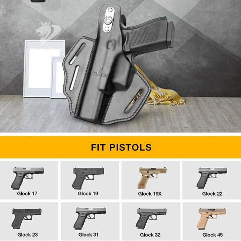 OWB Thumb Leather Break Holster for Glock 17 19 19x 22 23 31 32 45 Colt 1911/Kimber 1911/Springfield 1911/S&W 1911 and Most 1911 5'' No Rail Pistol, Right Hand in Saudi Arabia