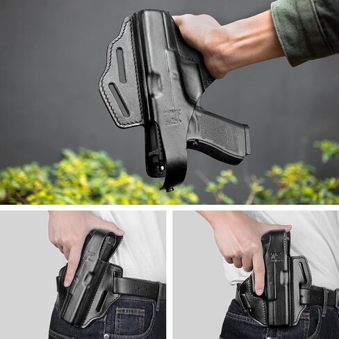 OWB Thumb Leather Break Holster for Glock 17 19 19x 22 23 31 32 45 Colt 1911/Kimber 1911/Springfield 1911/S&W 1911 and Most 1911 5'' No Rail Pistol, Right Hand in Saudi Arabia