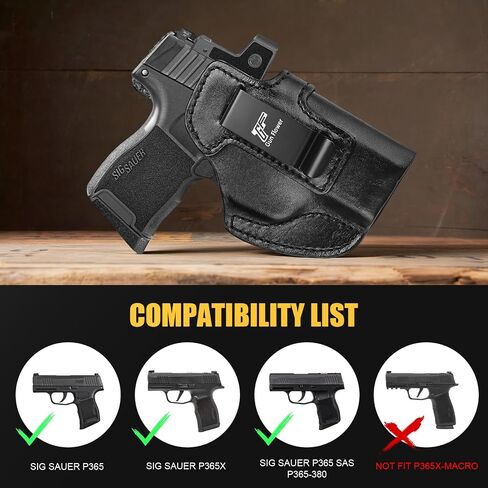 حافظة جلدية GUN & FLOWER IWB لـ SIG Sauer P365/ P365X/ P365 SAS/ P365-380، قطع بصري، حزام الخصر الداخلي، حافظة حمل مخفية، تناسب أحزمة مقاس 1.5 بوصة - 1.75 بوصة، جلد فاخر، اليد اليمنى in Kuwait