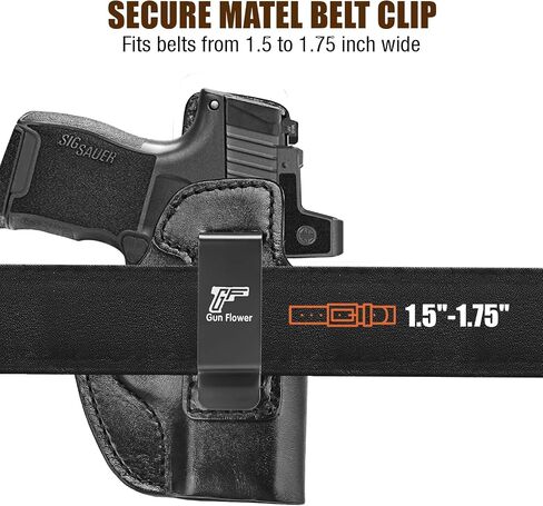حافظة جلدية GUN & FLOWER IWB لـ SIG Sauer P365/ P365X/ P365 SAS/ P365-380، قطع بصري، حزام الخصر الداخلي، حافظة حمل مخفية، تناسب أحزمة مقاس 1.5 بوصة - 1.75 بوصة، جلد فاخر، اليد اليمنى in Kuwait