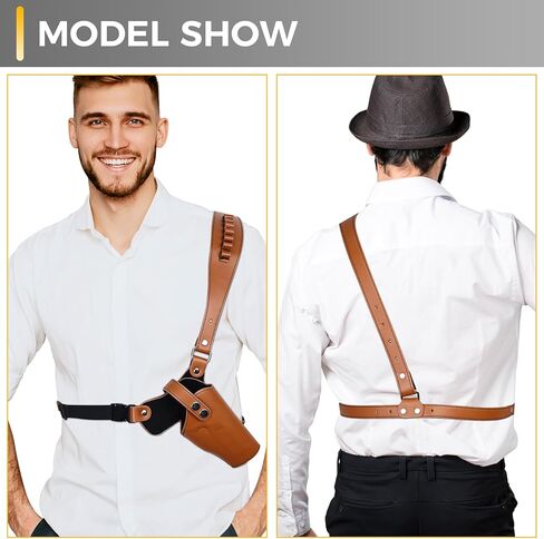 Adjustable Shoulder Holster for Men Universal Gun Holsters for Concealed Carry Leather Chest Holster with 7 Spare Bullet Holes Fits 1911, Glock 17/19/23, and Most Pistols (Right Hand Use) in Saudi Arabia