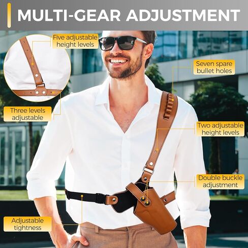 Adjustable Shoulder Holster for Men Universal Gun Holsters for Concealed Carry Leather Chest Holster with 7 Spare Bullet Holes Fits 1911, Glock 17/19/23, and Most Pistols (Right Hand Use) in Saudi Arabia