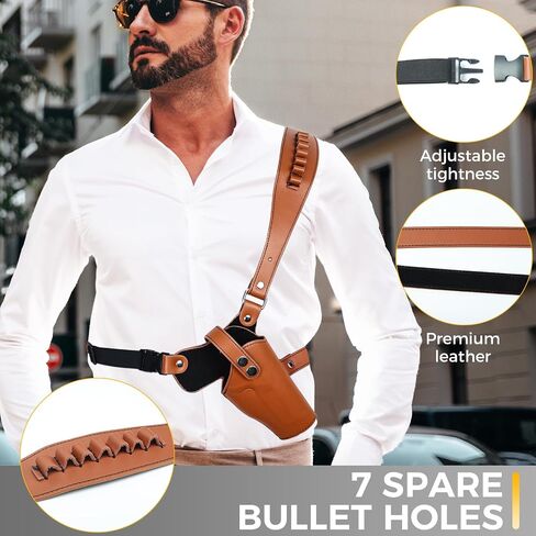 Adjustable Shoulder Holster for Men Universal Gun Holsters for Concealed Carry Leather Chest Holster with 7 Spare Bullet Holes Fits 1911, Glock 17/19/23, and Most Pistols (Right Hand Use) in Saudi Arabia
