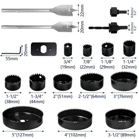 طقم منشار ثقب 12 قطعة، مجموعة منشار ثقب الخشب، مع مناشير ثقب 3/4 بوصة - 2-1/2 بوصة، شياكة، لقم ثقب، لوحة تركيب، مفتاح ربط سداسي، حقيبة تخزين، للخشب، الخشب الرقائقي، PVC، الحوائط الجافة، البلاستيك in Kuwait