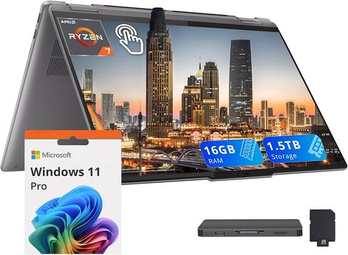 لينوفو يوجا 7 2 في 1 16 بوصة WUXGA كمبيوتر محمول يعمل باللمس، AMD Ryzen 7 8840HS، 16 جيجابايت LPDDR5X، تخزين 1.5 تيرابايت (512 جيجابايت SSD+1 تيرابايت مجموعة محطة إرساء)، لوحة مفاتيح بإضاءة خلفية، قارئ بصمات الأصابع، كاميرا ويب FHD IR، ويندوز 11 برو، رماد in Kuwait