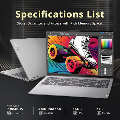 لينوفو يوجا 7 2 في 1 16 بوصة WUXGA كمبيوتر محمول يعمل باللمس، AMD Ryzen 7 8840HS، 16 جيجابايت LPDDR5X، تخزين 1.5 تيرابايت (512 جيجابايت SSD+1 تيرابايت مجموعة محطة إرساء)، لوحة مفاتيح بإضاءة خلفية، قارئ بصمات الأصابع، كاميرا ويب FHD IR، ويندوز 11 برو، رماد in Kuwait