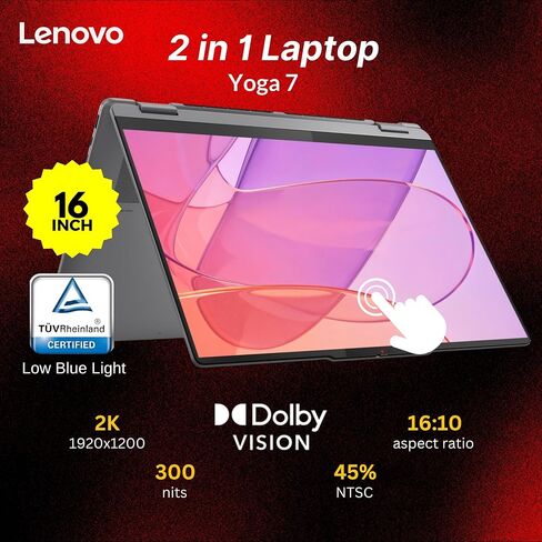 Lenovo Yoga 7i 2-in-1 AI Ready Laptop، شاشة لمس 16 بوصة 2K، Core Ultra 5 226V(>Ultra 7 155U)، Copilot+ PC، لوحة مفاتيح بإضاءة خلفية، بصمة الإصبع، WiFi 7، Windows 11 Pro، رمادي (16 جيجابايت 8533 ميجاهرتز DDR5 RAM | 1 تيرابايت SSD) in Saudi Arabia