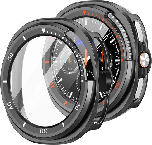 2 Pack Screen Protector Case for Samsung Galaxy Watch 8 Classic 46mm, Hard PC Bumper + HD Anti-Fog, Protective Cover for Galaxy Watch 8 Accessories Pointer Style, Black/White and Orange in Saudi Arabia