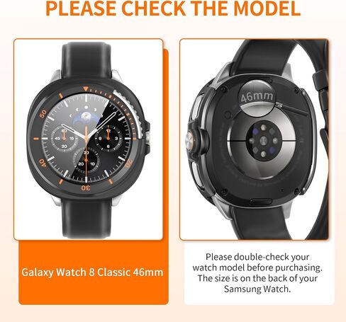 2 Pack Screen Protector Case for Samsung Galaxy Watch 8 Classic 46mm, Hard PC Bumper + HD Anti-Fog, Protective Cover for Galaxy Watch 8 Accessories Pointer Style, Black/White and Orange in Saudi Arabia
